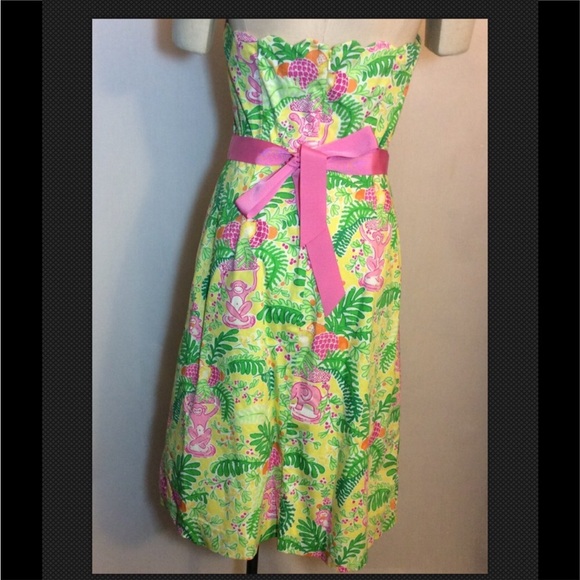 Lilly Pulitzer Sienna Dress in Pink Paradise Lemon Sorbet Strapless 8 EUC - Picture 6 of 8